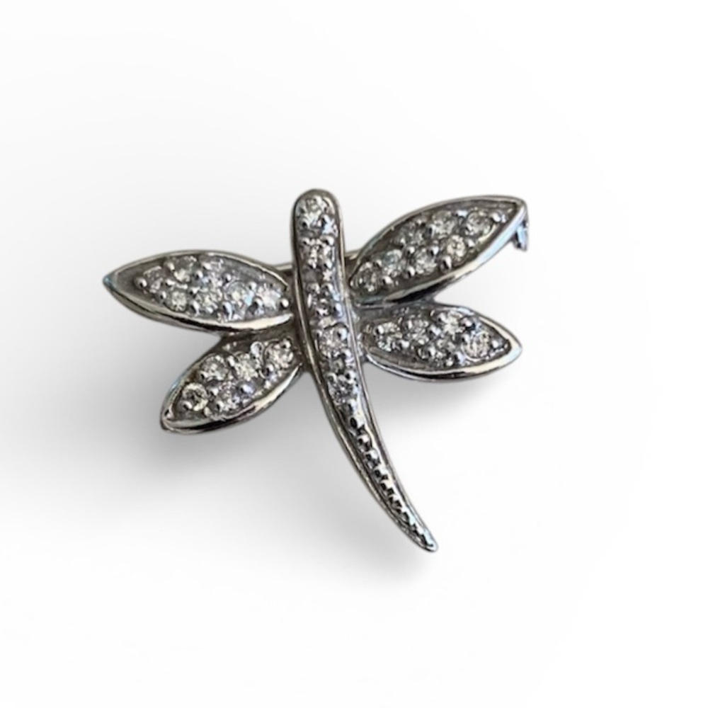 K18 White Gold Diamond Dragonfly Brooch 0.29ct Fine Jewelry Pin